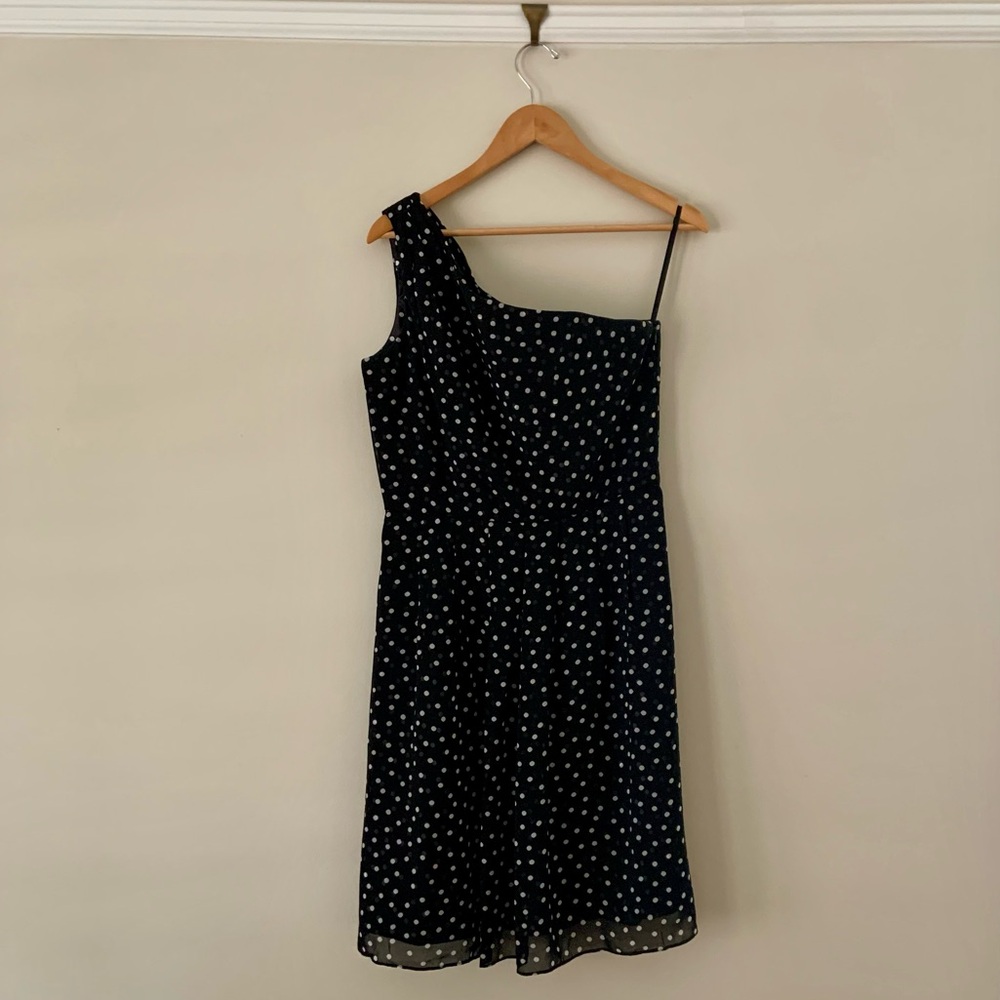 Timeless White House I Black Market One Shoulder Black Dress, Size 10